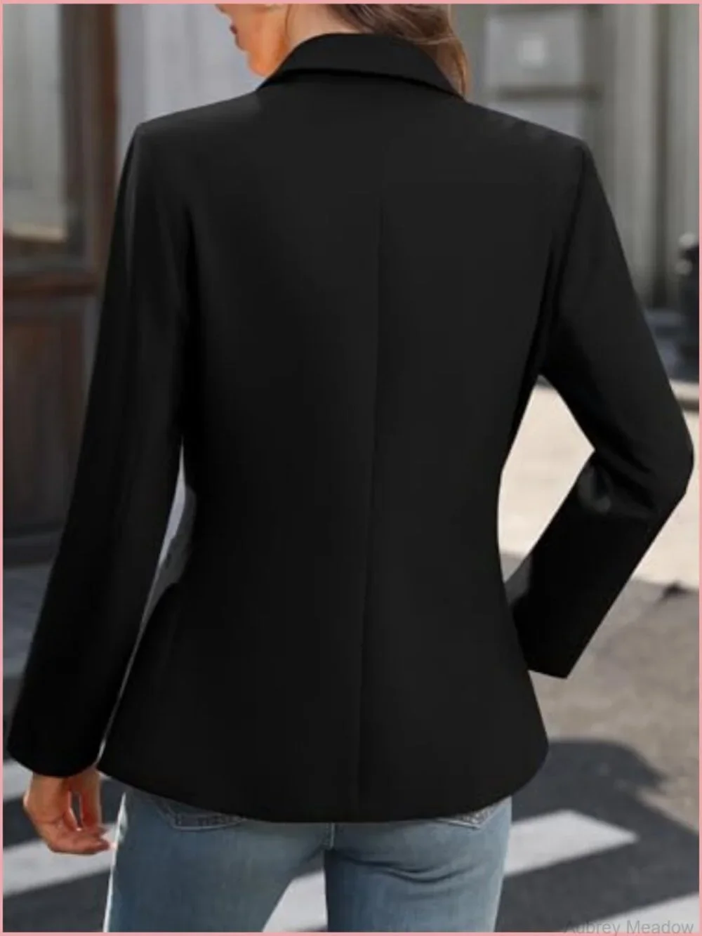 Double-Breasted Blazer Long Sleeve Slim Fit Office Jacket with Pockets